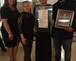 One of Spanish Harlem's distinguished matriarchs, Maria Cruz, the executive director of the iconic Taino Towers, received an award from La Casa's executive director, Leticia Rodriguez.